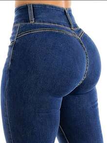 Women's Butt Lifting Jeans, High Stretch Tummy Control Skinny Pants, Fashionable Elegant Casual Trousers Suitable For Dates, Commuting, Shopping - 中等水洗藍 - 查看 1