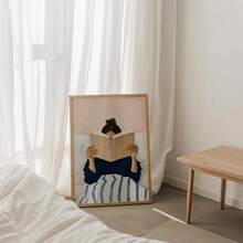 1pc/Set Woman Reading In Bed Poster, Book Lover Wall Art Print, Reading Nook Library Decor, Whimsical Retro Girly Poster, Cozy Bedroom Art, Home Decor Living Room, Wall Decor, No Frame