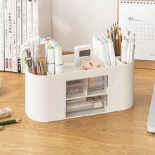 Organizador de escritorio de oficina con 3 cajones de almacenamiento, multiusos, bolgrafos, cosmticos, herramientas de maquillaje, contenedor para bolgrafos - B - Ver 10