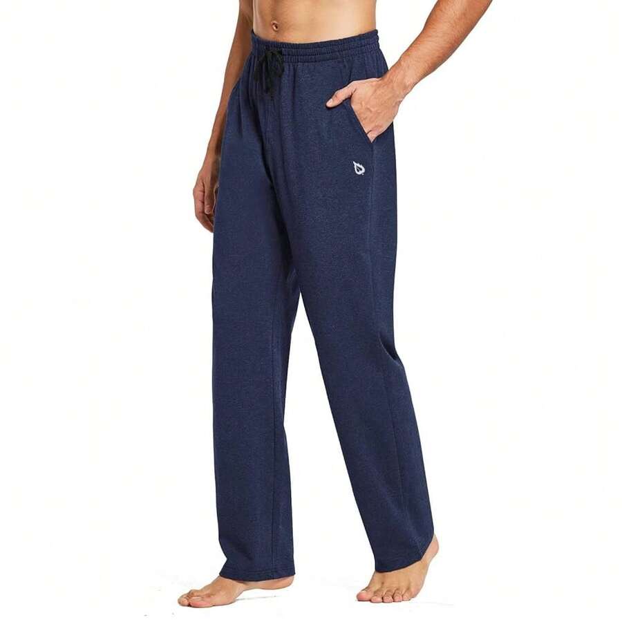 Baleaf Men's Sweatpants Casual Lounge Cotton Pajama Yoga Pants Open Bottom Straight Leg Male Sweat Pants With Pockets{"Size_name":"XX-Large","Color_name":"A-HeatherBlue"} - A-石楠藍 - 查看 1