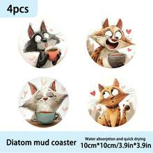 4pcs/6pcs/300pcs Christmas Cat Pattern Diatom Mud Coasters Are Suitable For Home Decoration, Coffee Shops, Afternoon Tea, Restaurant Decoration, Theme Parties, Daily Decoration, And Can Also Be Given As Christmas Gifts
