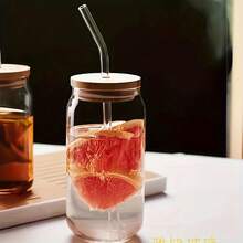 1/4 Glass With Bamboo Lid And Glass Straw, Easter Gift For Wife Or Mother - Cylindrical Drinking Cup Gift, 16 Oz Iced Coffee Cup, Cute Milkshake Cup, Boba Milk Tea Cup, Water Cup, Stylish Drinkware, Hand Wash Only, Reusable Straw Cup, Portable Drinkware, Office Drinkware - 透明 - 查看 3