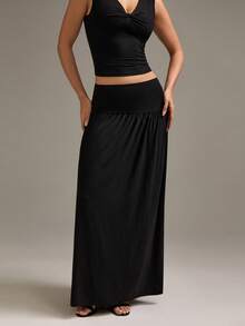 XLLAIS Women's Maxi Skirt, Linen Fabric, Elegant Casual Large Umbrella Style Bohemian Vacation - Black - View 2