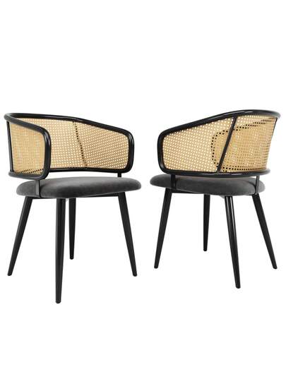 Dining Chairs, Chairs Rattan Backrest, Fluwelen Cushion Seat Cushion, Com Tafel Breathable, Moderne Restaurants, Living Rooms Cafes view 10