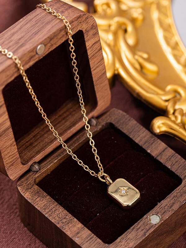 1 buc colier minimalist la modă, octogonal, cu pietre prețioase, dreptunghiular, potrivit pentru purtarea zilnică a femeilor, cadou pentru prieteni și familie, cadou de Crăciun