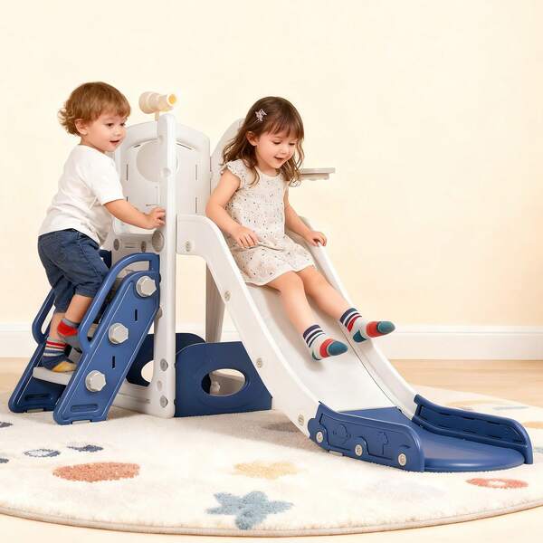 Advwin Advwin 6 In 1 Kids Slide Set Toddler Indoor Outdoor Playground Blue