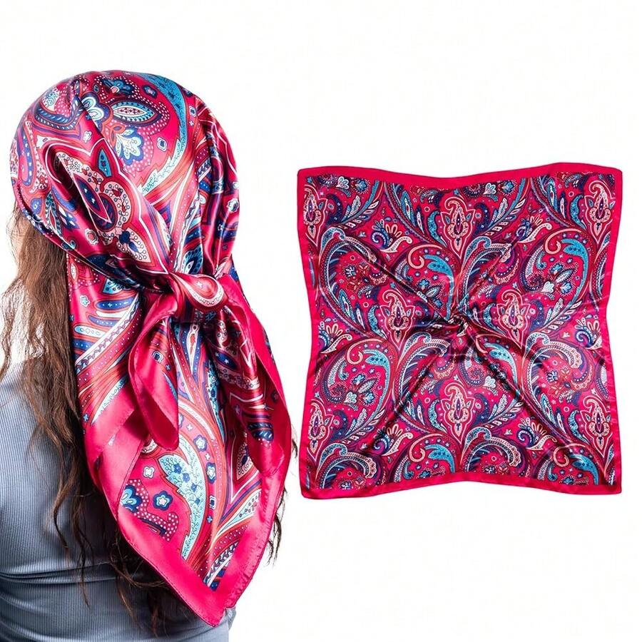 Mulberry Silk Scarfs Small Square Scarfs For Women 21" X 21" Lightweight Square Satin Head Scarf Neck Scarves{"Size_name":"35\"","Color_name":"Rose"} - 玫瑰英吋 - 查看 1