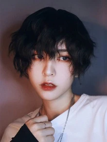 Men Synthetic Short Black Fireworks Perm Short Wave Curly Men Wig Anime Game Cosplay Fluffy Heat Resistant Wig For Daily Party White Blonde Cold Brown