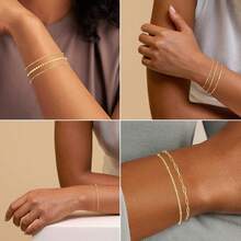 MBW Gold Bracelets Women, Dainty 14K Gold Plated Bracelet Stack Beaded Chain Bracelet Set Thin Small Cute Paperclip Bracelets Fashion Waterproof Jewelry Gold Accessories Women - MB-BR-11-BR1 - 查看 10