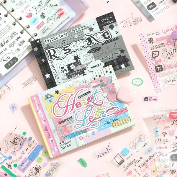 5pcs/Set Mixed Text Stickers, Cute & Versatile Scrapbooking Decorative Stickers, DIY Planner Supplies