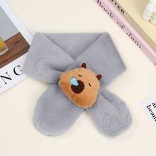 1条儿童围巾，卡通水豚图案，保暖冬季配饰，男女童皆宜，可爱风格，透气针织面料，秋冬季时尚女童围巾