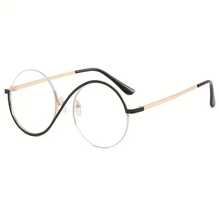 1Pc S-Shaped Half Full Frame Irregular Glasses, Unisex Lightweight Durable NonRx, Round Square Transition For Daily Office Party Role Play Casual Wear - Black - View 1