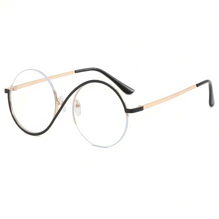 1Pc S-Shaped Half Full Frame Irregular Glasses, Unisex Lightweight Durable NonRx, Round Square Transition For Daily Office Party Role Play Casual Wear - Black - View 1