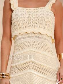 Vestido Midi Tricô Feminino Crochê Ciganinha Forrado Elegante Festa Reveillon Casual Batal Casamento Chá Revelação - Amarelo Manteiga - Visão 4