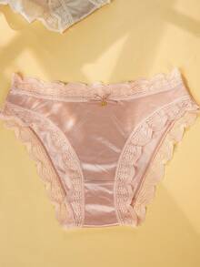 4pcs Women's Underwear, 2025 New Breathable Soft Cotton Panties, Solid Color Mid-Rise Ladies Briefs, Lace Patchwork Sexy Smooth Sports Underwear, Simple Women's Lingerie