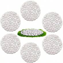 10in River Rock Stepping Stones Set 6 Pack Polished Pebble LongLasting PVC Mesh Backing Perfect For Garden Paths And Lawns Outdoor Landscaping Decoration White Circle - 白色 - 查看 2