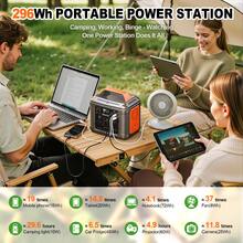 SBAOH 300W Portable Power Station - 296 Wh / 80000 MAh Solar Powered Generator,13 Outputs,Suitable For Home Backup, RV Camping, Emergency Power - Compatible With 60W Solar Panels (No Solar Panels)