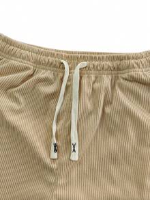 Plus Size Men's Corduroy Straight Leg Retro Pants, Drawstring Elastic Waist, Suitable For Casual, Sports, Hiking Wear, Spring/Autumn - Khaki - View 6