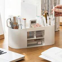 Organizador de escritorio de oficina con 3 cajones de almacenamiento, multiusos, bolgrafos, cosmticos, herramientas de maquillaje, contenedor para bolgrafos - B - Ver 9