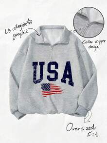 Women's Autumn/Winter New Minimalist American Letter Print Casual Half-Turtleneck Zipper Sweatshirt, Fashion Versatile - Dark Gray - View 9