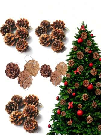 6 sztuk ozdób choinkowych z szyszek sosnowych, bezzapachowe, naturalne ozdoby z szyszek sosnowych do samodzielnego wykonania, odpowiednie do ozdób choinkowych, domowych ozdób z szyszek sosnowych, akcesoriów na przyjęcia świąteczne, zawieszek kominkowych, dekoracji świątecznych, upominków na przyjęcia, zawieszek zimowych, upominków na przyjęcia, ozdób choinkowych