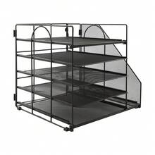 Paper Letter Tray Desk Organizer Desktop Organizer With File Holder - Black - View 4