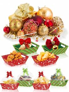12pcs Christmas Party Baskets With Cellophane Bags, With Transparent Bags, Bows, Gift Baskets For Gifts Empty, Suitable For Christmas, Table Decorations, Birthdays, Wedding Parties - Multicolor - View 7