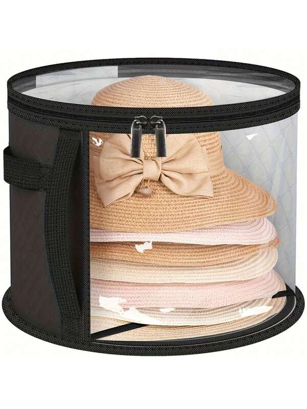 1pc Fashionable Freestanding Foldable Hat Organizer - Holds 7 Large Hats, Cowboy, Sun, Beach, Baseball Caps - Durable Non-Woven Material, Unique Pattern - Portable With Handle, 10.4x16.5 Inches