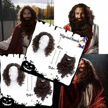HOMELEX Brown Beard And Wig Set Halloween Biblical Father Time Costume Accessory for Adults - Marrón - Ver 1