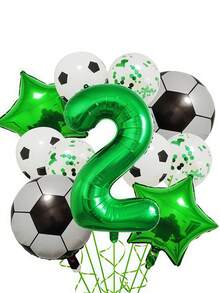 11pcs Football Theme Foil Balloon Set - Numbers 0-9 World Cup Theme Party Birthday Decorations Balloons, Includes 32" Number Balloons And 18" Football Balloons, Suitable For Sports Party/Birthday Party/Summer Party Decor, Fan Party/Locker Room Celebration, Etc. - Multicolor - View 3