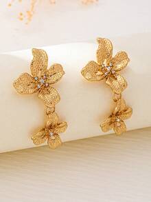 1 buc pandantiv metalic gol cu flori frangipani stratificate, bijuterii elegante retro de lux pentru vacanță tropicală