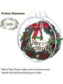 24-calowa przezroczysta skrzynia do przechowywania wieńców z tworzywa PVC z podwójnym zamkiem błyskawicznym i uchwytem – torba ochronna na wieńce, odpowiednia na Boże Narodzenie, jako dekoracja świąteczna na cały rok, trwały organizer na wieńce do użytku wewnątrz i na zewnątrz