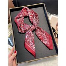 1pc Paisley Floral Print Square Scarf, Women New Versatile Bandana, Neck Tie, Hair Accessory, Fashion Silk Feeling Scarf