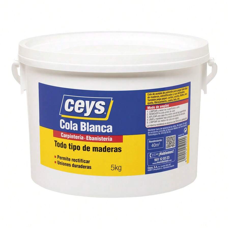 Ceys - Colle blanche pour bois - Permet la rectification - Tous types de bois - Bidon de 5 kg - Blanc - Voir 1