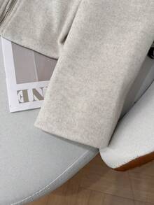 GMFP 女士纯色落肩长袖休闲羊毛拉链白色外套，冬季 - 白色 - 查看 6