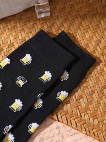 1 Pair Multicolor Mid-Calf Gift Socks, Unisex Couples Gift Box, Soft Beer Novelty Socks, Imaginative Food-Inspired Creative Design, Comfortable & Versatile, Suitable For Birthday, Valentine's Day, Easter, Ramadan, Date, Family Gathering, Party, Holiday - Multicolor - View 8