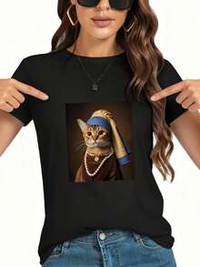 Custom Picture Printed T-Shirt, Casual Short-Sleeved Round Neck T-Shirt Spring/Summer, Women's Wear