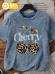 Women's New Round Neck Short Sleeved Plus Size Summer, Casual Style Containing Cotton Printed Plus SizeIncluding Cotton Round Neck T-Shirt, Sweet And Gentle Temperament, Slim And Comfortable Summer Tops, Suitable For Daily Casual Wear, Graphic Tees Women