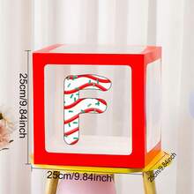 1 pieza Caja decorativa con globos con tema navideño, combinación de 26 elementos navideños en letras y caja transparente roja que se puede combinar para formar XMAS o JOY según los requisitos, para decoración de fiestas navideñas, adornos navideños, productos de combinación DIY navideños, regalos navideños, cajas de globos con tema navideño