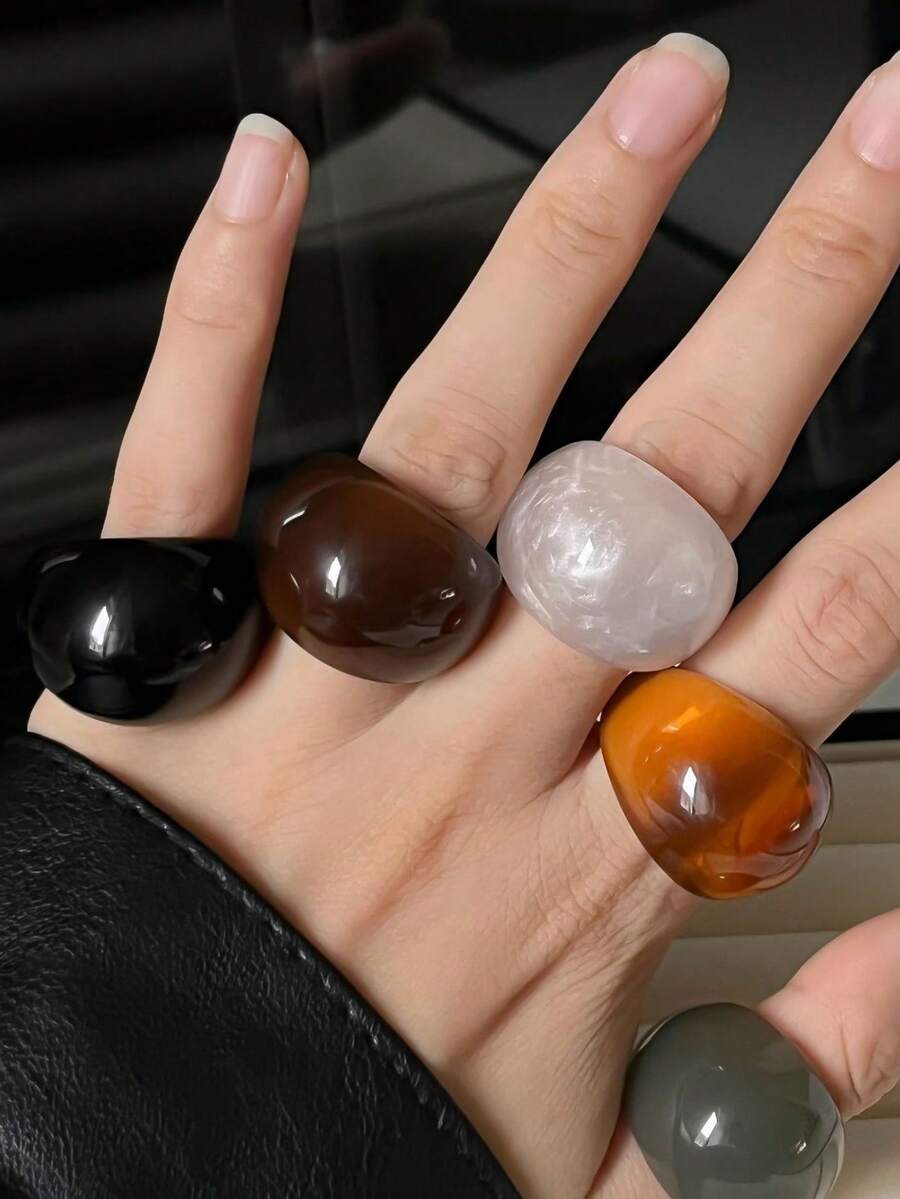 1 buc Inel Retro din Rășină pentru Femei, Inel Asimetric Solid Transparent Multicolor cu Gradient, Inel Personalizat Exagerat Elegant Asimetric Geometric Negru Alb Maro Culoare Mov, Potrivit pentru Purtare Zilnică, Adunări, Întâlniri, Petreceri, Un Inel Cadou Minunat pentru Femei de Sărbători, Aniversări