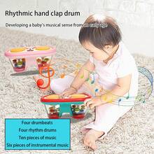 Baby Musical Instrument Double Drum Toy Sensory Learning Baby Tummy Toy Multifunctional Rotating Light Up Toys, Improve The Baby's Manual Ability (Without Battery)