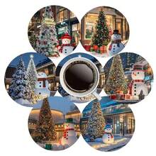 6pcs Christmas Street Snow Scene Coasters Set, Wooden Coasters For Coffee, Tea And Beverages, Handwashable - Ideal For Home And Restaurant Decor, Holiday Gifts, 1 Set Of 6, 300 Sets Of 1800 Pieces - Multicolor - View 1