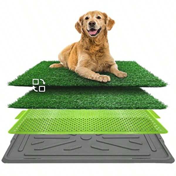 68 X 42.5cm Dog Toilet Puppy Pee Training Pad Dog Grass Pad With Tray For Puppy Training With 2 Packs Replacement Grass Pee Pad Dog Indoor Potty Systems For Outdoor Or Apartment
