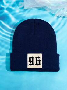 1pc Unisex Outdoor Casual Fashion Knit Beanie Hat With 96 Numeric Print, Warm & Comfortable, Suitable For Daily Wear
