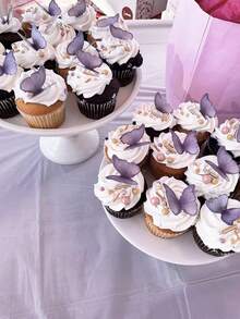 48/96 件装可食用蝴蝶蛋糕装饰，纸质蝴蝶纸杯蛋糕装饰，仙女主题生日蛋糕装饰，适用于结婚纪念日、婴儿派对、生日派对装饰、春夏蛋糕装饰 - 紫色 - 查看 11