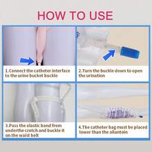 Female Urinal - Wearable Male Urinal With Elastic Waistband And 1 800ml Urine Collection Bag - Reusable Urine Collector (Pink) - 珊瑚粉 - 查看 3