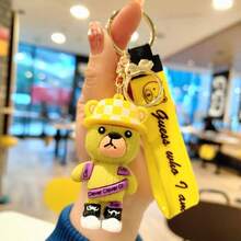 1pc Casual Cute Zinc Alloy Teddy Bear Keychain, PVC Soft Plush Hat Bear Bag Charm, Couple Gift, All Season Christmas Bag Charms Car Accessaries Teacher Friend Sister Gift Ideas