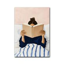 1pc/Set Woman Reading In Bed Poster, Book Lover Wall Art Print, Reading Nook Library Decor, Whimsical Retro Girly Poster, Cozy Bedroom Art, Home Decor Living Room, Wall Decor, No Frame