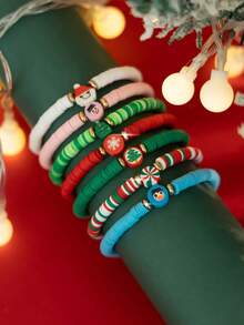 Set di 7 braccialetti in argilla polimerica eleganti e carini a tema fiocco di neve e clown, gioielli vintage chic adatti per uso quotidiano e feste diOgnissantin, regalo per donne (esclusa carta regalo)