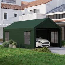 Outsunny Carport, 12 X 20ft Portable Garage With 2 Roll-Up Doors And 4 Windows, Heavy Duty Outdoor Car Shelter With Removable Sidewalls For Car, Truck, Garden Tools, Dark Green - Màu xanh lá cây đậm - Xem 9
